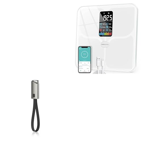BoxWave Cable Compatible with ABLEGRID Digital Smart Bathroom Scale - USB Type-C Keychain Charger, Key Ring USB Type-C to Type-A 8 in USB Cable - Jet Black