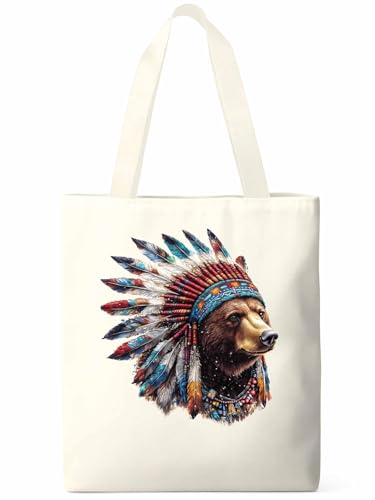 Canvas Tote Bag, Chic Bears with Feathers Aesthetic Canvas Tote Handbags for Women Shoulder Bag,