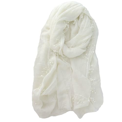 Women Cotton Blend Crinkle Vintage Soft Scarf with Floral Tassles Light Soft Scarf Beach Shawl Wrap