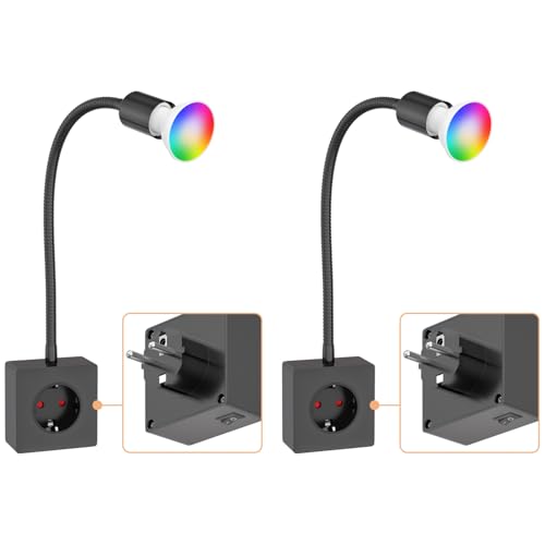 ledscom.de 2 pz. zoccolo LESCH lampada da lettura, cromo/nero incl. Smart Home GU10 lampada LED 5,5W, 473lm