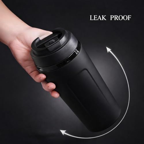 Image of SMAX 450ML Travel Coffee Mug with Lid | Reusable Leak Proof Tea & Coffee Cup for Office, Car & Travel | Portable Vacuum Tumbler for Hot & Cold Drinks | Black