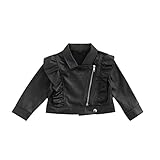 Moda Otoño Niños Niñas Chaqueta PU Cuero Cremallera Volantes Manga Larga Turn Down Collar Abrigo 7T