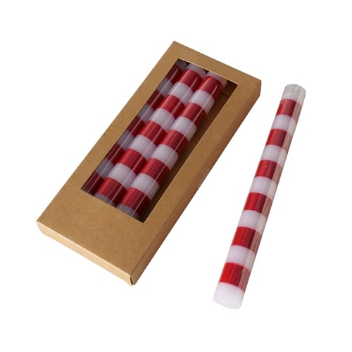 Boltze 2051293 - Candela a stelo Stripy (4 pezzi, bianco/rosso, 20 cm, in cera, design giocoso, candela a righe, decorazione)