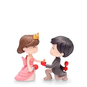 iDream Cute Couple Proposing Guy Resin Showpiece Couple Miniatures Valentines Gifts for Girlfriend (Grey & Pink)