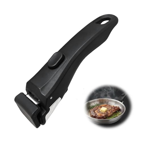 Mewneap Poignée Détachable pour Casserole Universelle Amovible Résistante à la Chaleur 250°C Support 10kg Poignée Antidérapante Compatible avec Tefal la Plupart des Ustensiles de Cuisine (Noir)