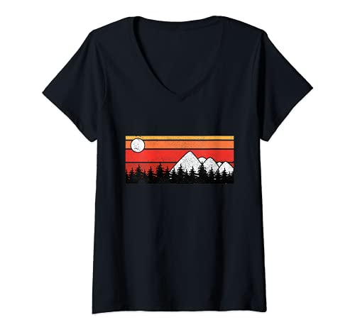 Femme Keep It Simple – Voyage Camping Nature Caravane Minimaliste T-Shirt avec Col en V