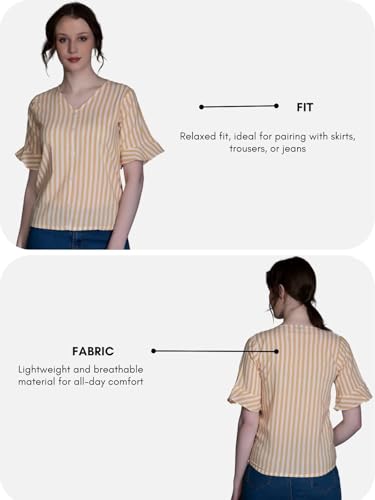 Image of OM SAI LATEST CREATION Women's Crepe Knit Blouse Ballon Butter Fly Sleeve Lace Tops Casual Loose Top