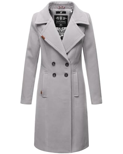 Navahoo Damen Mantel in Wollmantel-Optik langer Trenchcoat mit Reverskragen Wooly Zinc Grey Gr. XXL