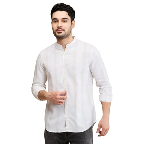 Image of Being Human Beige Slim Fit Regular Collar Men's Shirt Clothing