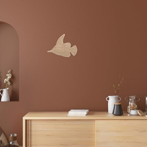 Poisson en rotin tissé main sculpture murale chic beige