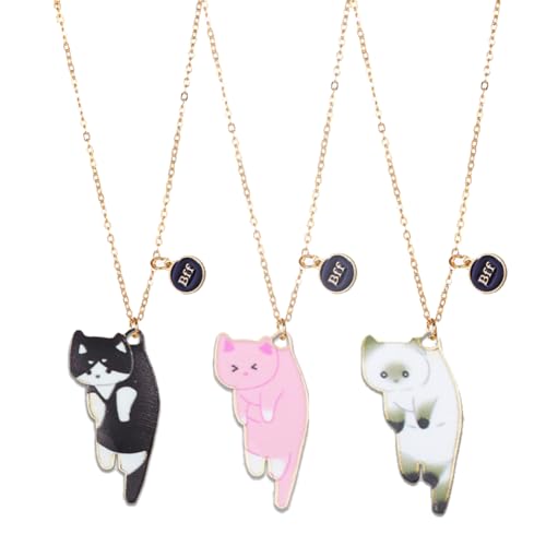 3Pcs Friendship Cat Necklaces Cute Kitty Cat Pendant Necklace Funny Little Cats Choker Necklace for Women Men Best Friends Jewelry Gift