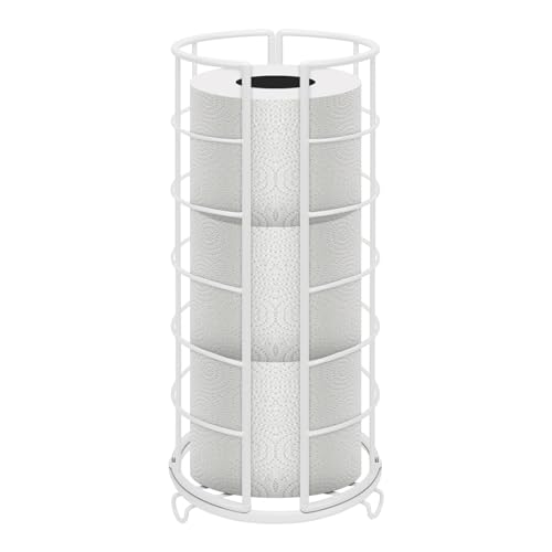 NearMoon Toilet Paper Organizer Stand, Free Standing 3 Rolls Tissue Storage, Metal Bathroom Accessory, Rustproof Toilet Roll Holder for Bathroom/Kitchen Countertop Inside Cabinet Shelf, White