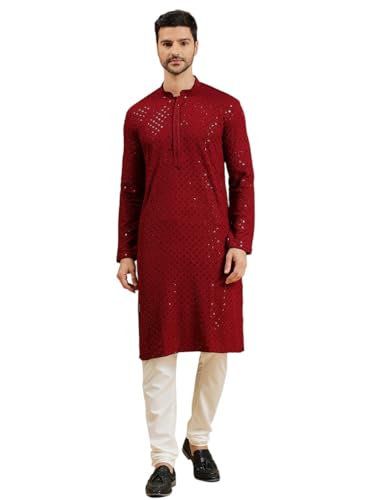 Image of Rajubhai Hargovindas Men Chikankari and Sequin Work Kurta