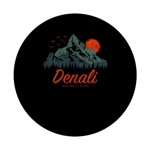 Retro Denali National Park US Vintage Denali PopSockets Swappable PopGrip, Black - Image 3