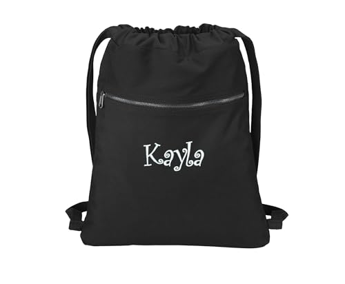 My Little Doc Personalized Beach Wash Cinch Pack, Drawstring Backpack Men Women, Monogrammed Name, Bridesmaid Gift, Black