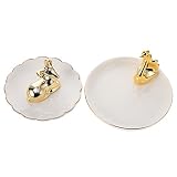 BESPORTBLE Schmucktablett Keramik Tablett Golden Hirsch Schwan Weiß Schmuckschale Schmuck Ohrring Ringe Teller Desktop Ornament Schminktische Aufbewahrung 2 Stück