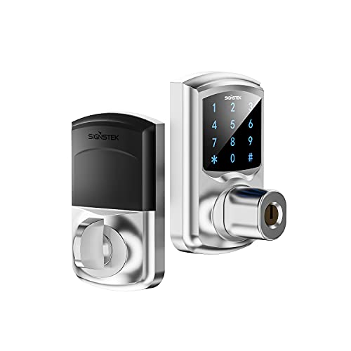 Signstek Keyless Entry Deadbolt Lock, Touchscreen Electronic Keypad Door Lock, One Touch Locking, Mute Function, Easy to Install, Blue Backlight, Sliver