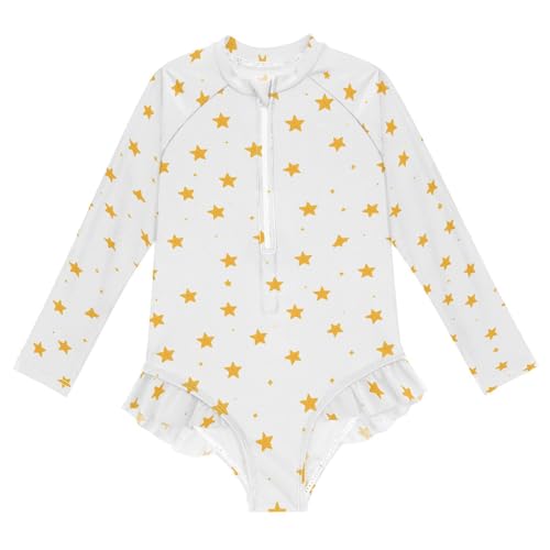 Cute Yellow Stars Girls Long Sleeve Swimsuit UPF 50+ Rashguard Swimwear One Piece Bathing Suit for 3-12 21221031