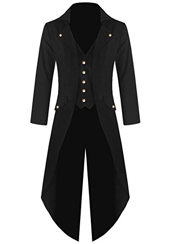 Ruanyu Men's Steampunk Vintage Tailcoat Jacket Gothic Victorian Frock Black Steampunk Coat Uniform Costume (XX-Large, Black)