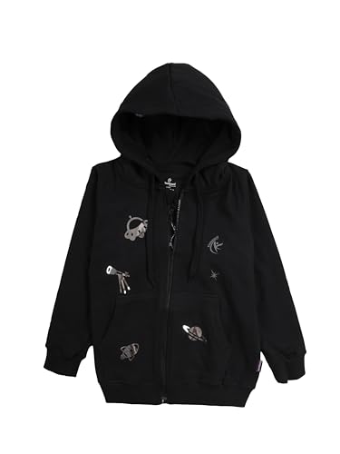 Image of KiddoPanti Boys Solid Cotton Full Sleeve Zip-Up Front Open Hooded Sweatshirt
