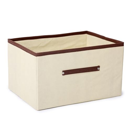 Image of Foldable Clothes Storage Box - Large Capacity Fabric Organizer for Wardrobe, Closet Under Bed | Non Woven Storage Bins Basket with Handles for Clothes, Toys (Ivory, Pack Of 1)