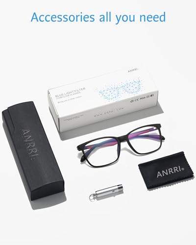 Image of ANRRI Blue Light Blocking Glasses, Anti Eyestrain Lens Lightweight Frame Eyeglasses, Black Fream Red Temple, Men /Women