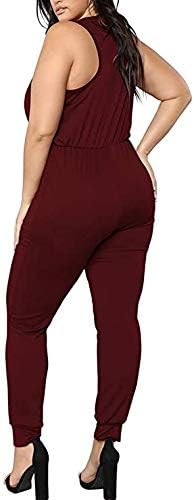 MAGICMK Women's Sleeveless Romper V Neck Long Casual Jumpsuits Playsuits Outfits with Belt