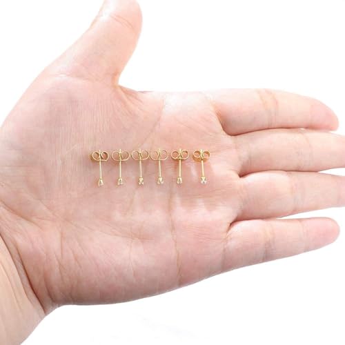 6 Pairs 14K Gold Plated 316L Surgical Steel Cartilage Piercing Tiny Stud Earrings 20G, Style Ball - Pearl - Cubic Zirconia - Disc, Color Gold - Silver - Rose Gold - Black, Diameter 1mm to 3mm…