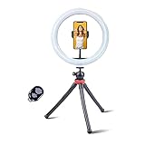Fugetek 12' LED Selfie Ring Light with Desktop Phone Tripod, Compatible with iPhone & Android, 3 Color Modes, Premium Adjustable Camera Stand, Flexible Legs, Wireless Bluetooth Remote, USB Powered