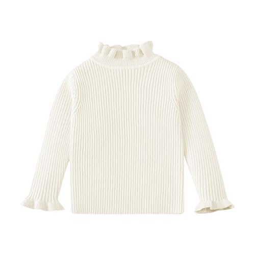 Girls Mock Neck Sweater Long Sleeve Knit Top Solid Ruffled Collar Undershirt Slim Fit Lettuce Trim
