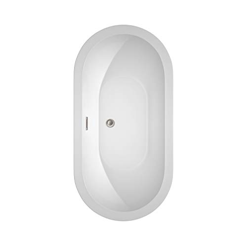 Soho 60 Inch Freestanding Bathtub In White With Brushed Nickel Drain And Overflow Trim #TOP2