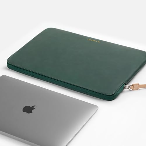 Image of Comfyable Slim Protective Laptop Sleeve Compatible with 13 /13.3 /14 Inch MacBook Air & MacBook Pro, Mac Travel Case, Laptop Pouch, Slim PU Leather Cover M4 /M3 /M2 /M1 2025-2021, Midnight Green