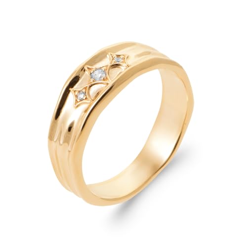 Bague large martelée plaqué or et zircons avec son emballage cadeau chic
