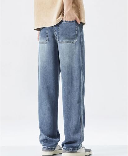 Men Vintage Straight Jeans with Pockets Wide Pants Loose Casual Street Denim Trousers2