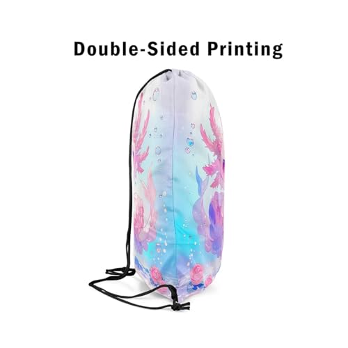 Erosebridal Princess Axolotl Drawstring Backpack 13x15.7 for Sport Gym Swim Yoga Camping Traveling Trip,Ballet Axolotl Drawstring Bags,Cute Salamander Draw String Back Bag,Sealife String Backpack4