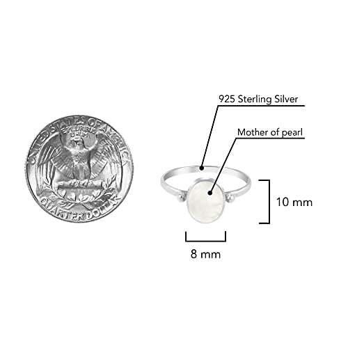 AeraVida Simply Stunning Oval Shaped White Mother of Pearl .925 Sterling Silver Ring | White Oval Ring | Mother of Pearl Ring | Comfort Fit USA Sizes 5-94