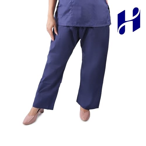 Image of Comfort Scrub Suit for Women - 5-Pocket Set with V Neck Top & Bottom, Half Sleeves, Breathable Fabric - Durable Uniform for Doctors, Nurses, and Dentists in Navy Blue (XL, NAVY BLUE)