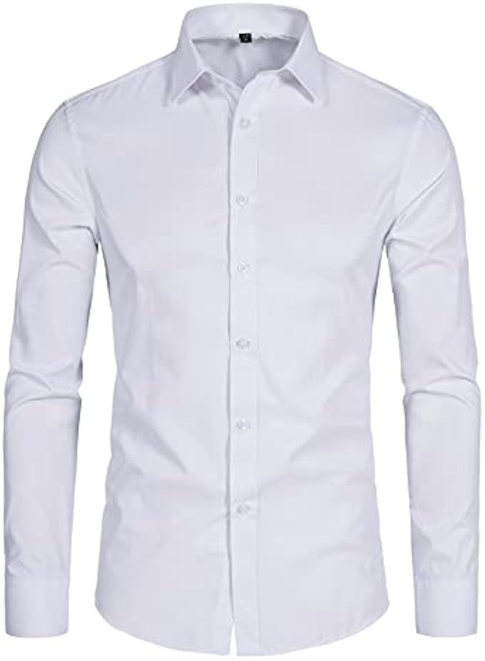 DELCARINO Men's Long Sleeve Button Up Shirts Solid Slim Fit Casual Business Formal Dress Shirt