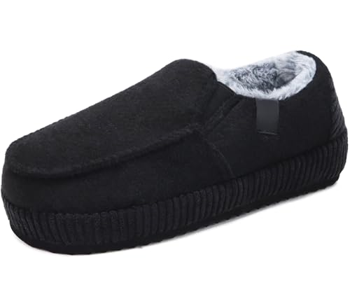 Image of ONCAI Mens Clog Slippers with Arch Support Stripe Faux Fur Cotton-Blend High-Density Memory Foam Warm House Slippers Slip-on Indoor Outdoor Rubber Sole Size 7-16