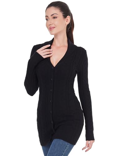 AmélieBoutik Women Fall Long Sleeve Cable Knit Sweater Open Front Cardigan Button Fit Outerwear2