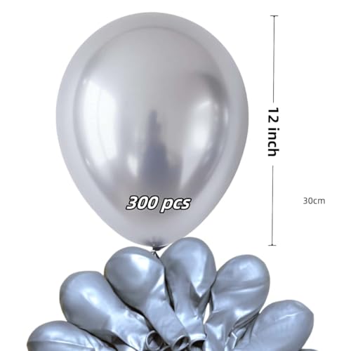 Image of 300 Pcs Metallic Silver Balloons 12 Inch Silver Chrome Balloon for Wedding, Birthday, Baby Shower Party Decorations