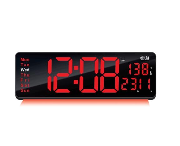 Image of Ajanta Digital Electric Wall Clock with Time, Temperature, Date & Day | RGB LED Night Light Display | USB Type-C Charger | 12 /24H Format & Snooze (Red.)