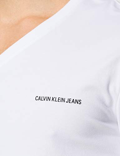 Calvin Klein Jeans Herren Micro CK Slim Stretch V Neck Tee T-Shirt, Bright White, M