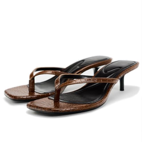 Women's Miami Kitten Heels Sandals Square Open Toe Thong Sandal Flip Flop Heels +Memory Foam Heeled Sandals for Women