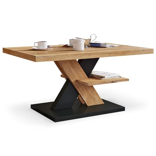 Viosimc Couchtisch, Moderner Wohnzimmertisch, Modern Möbel Wohnzimmer, Kaffeetisch, Sofatisch mit Großer Ablage, Beistelltisch für Tee und Kaffee – Coffee Table for Living Room - Retro Schwarz