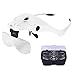 Produktbild Lupenbrille mit Licht Hancaner Kopfbandlupe Stirnlupe Brillenlupe,Verstellbare Halterung Vergrößerungsglas mit 2 LEDLeuchten Goggles für Brillenträger,Lesen,Handwerk,5 Linsen 1.0X,1.5X,2.0X,2.5X,3.5X