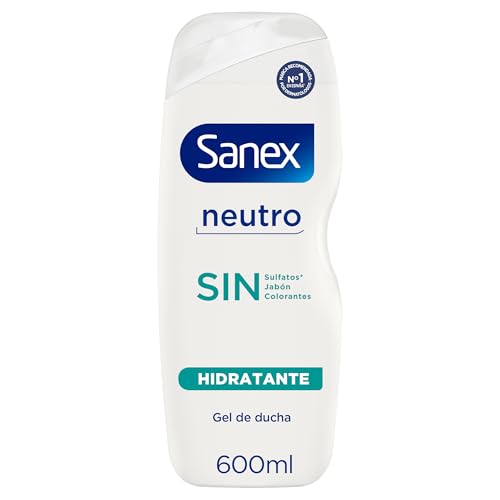 Gel de Ducha Sanex Neutro Hidratante 600 ml | con ingredientes esenciales | 0% sulfatos*, 0% jabón y 0% colorantes | para todo tipo de piel | hidratación duradera | tecnología triple acción