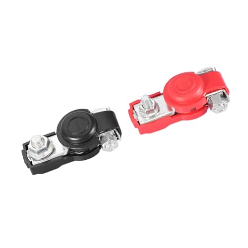 Walmeck Jeu de Pinces pour Bornes de Batterie Rouge + Noir, Fer galvanisé, Bonne conductivité électrique, Résistant à la Corrosion, Câblage Pratique, adapté à la Plupart des Véhicules,