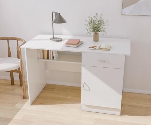 CREATIVE QUBE 120x60x75cm Engineered Wood Study & Office Table | 1 Year Warranty | Matte Finish Free Standing Compact Modern Computer Desk with Drawer & Cabinet | Rolex Brown Finish- Super White