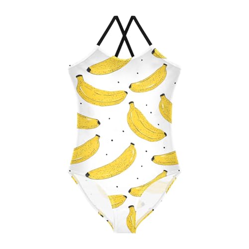 Yellow Bananas Girls Swimsuits Quick Dry Crossback One Piece Beach Swimwear Bathing Suit, 5-6T